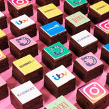 Corporate Brownies with Edible Logos featuring rich chocolate squares topped with detailed branded prints by Crumbs & Doilies
